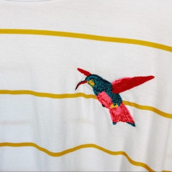 Who What Wear Shirt Hummingbird Women sz XXL Embroidered Top Mustard Stripe - Picture 4 of 10